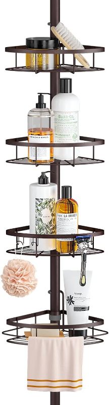 Photo 1 of ***MISSING TENSION ROD//SHELVES ONLY*** 
SEIRIONE Rustproof Shower Corner Caddy Organizer for Bathroom,Tension Pole with 4 Baskets, for Bathtub Storage Rack,61.3 to 113 Inch Height, Bronze
