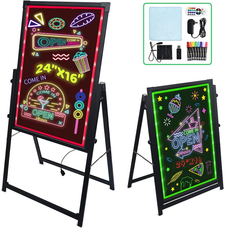 Photo 1 of ** missing power cord**
Hosim Standing A-Frame LED Message Writing Board, 24” x 16" Illuminated Erasable Neon Effect Restaurant Menu Sign, Flashing Mode DIY Message Chalkboard for Kitchen Wedding Promotions
