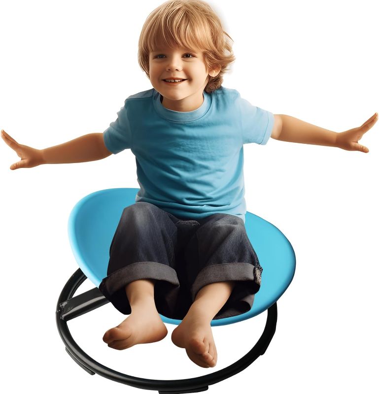 Photo 1 of Kids Swivel Chair, Sensory Spin Chair for Autism Kids, Body Coordination Training Chair, Metal Base, Non-Slip Design, Blue
