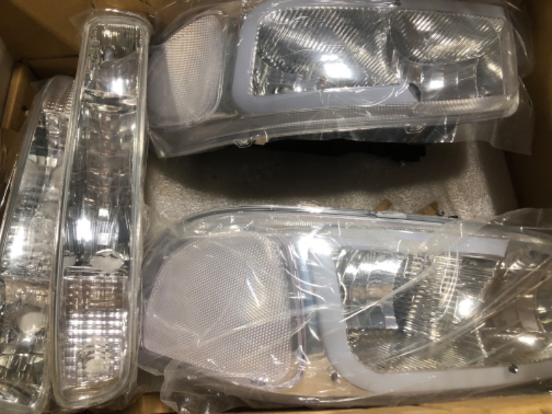 Photo 3 of DNA Motoring HL-LB2-SIERRA99-CH-CL1 Chrome Housing Bumper Lights+Headlights With LED DRL Replacement For 99-06 Sierra