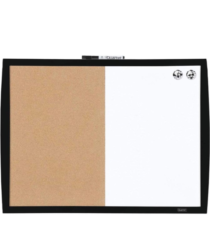 Photo 1 of **DAMAGED** Quartet Combination Magnetic Whiteboard & Corkboard, 17" x 23", Combo Dry Erase White Board & Cork Board, Curved Frame, Message Board, Black Frame (41723-BK)