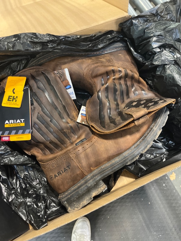 Photo 3 of Ariat Men's Sierra Shock Shield Patriot Steel Toe Work Boot Western 9 Wide Distressed Brown