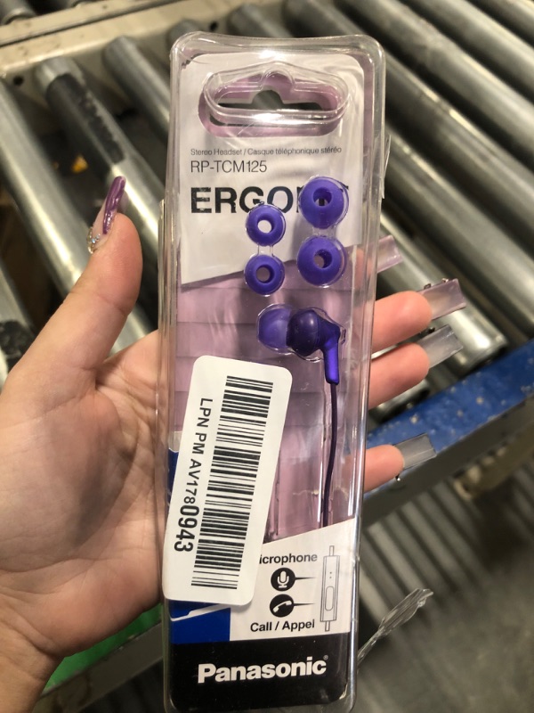 Photo 2 of Panasonic ErgoFit Wired Earbuds, In-Ear Headphones with Microphone and Call Controller, Ergonomic Custom-Fit Earpieces (S/M/L), 3.5mm Jack for Phones and Laptops - RP-TCM125-VA (Metallic Purple) Metallic Purple With Mic