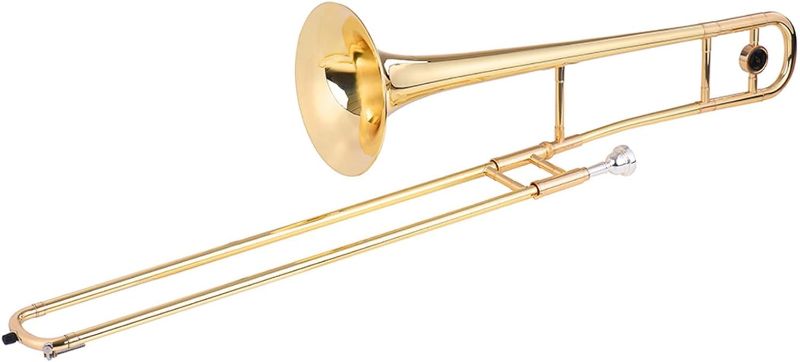 Photo 1 of Alto Trombone Brass Gold Lacquer Bb Tone B flat Wind Instrument with Cupronickel Mouthpiece Cleaning Stick Case
