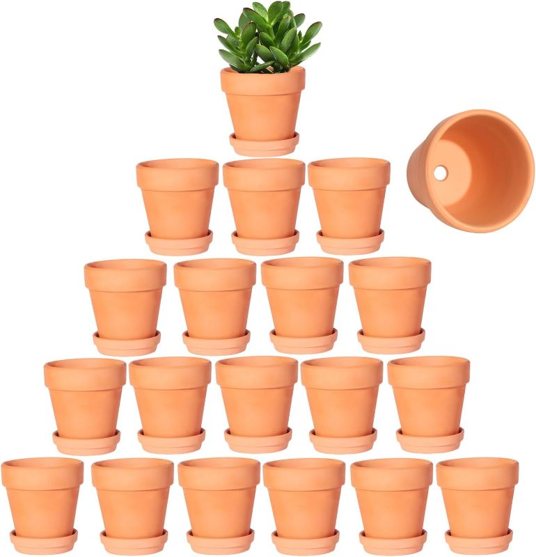 Photo 1 of 3 Inch Terracotta Pots with Saucer-20 Pack Succulent Cactus Plant Pots with Drainage Hole, Great for Plants Garden Windowsill Indoor & Outdoor Wedding Favors Gifts
