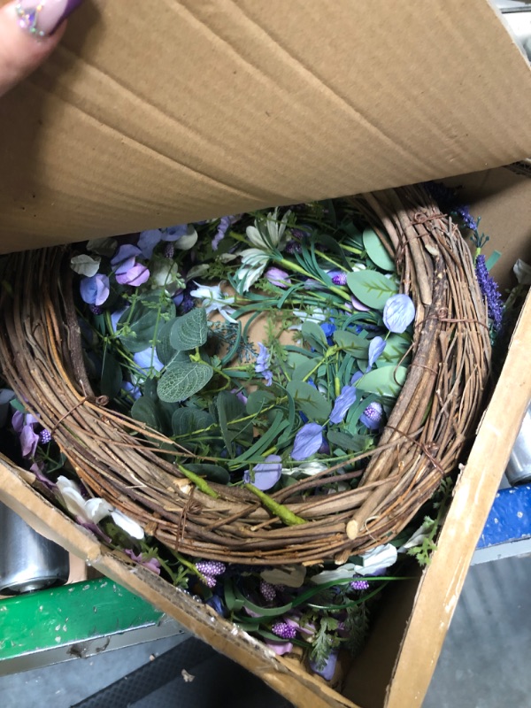 Photo 1 of 22 Inches Spring Wreath,Artificial Spring Wreaths for Front Door Spring Flower Wreaths Summer Wreath with Daisy Lanvender for Spring Summder Decor and Home Decorations