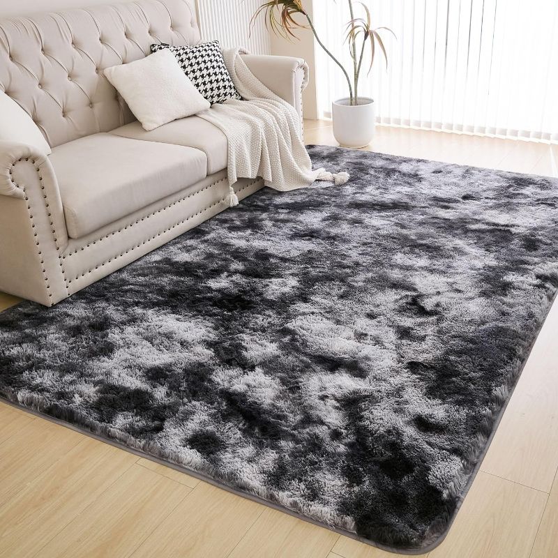 Photo 1 of ***NOT EXACT**
 Area Rug, Washable Tie-Dyed Dark Grey Large Rug for Living Room and Bedroom, Soft Plush Faux Fur Carpet Ideal for Nursery Boys and Girls, Non-Slip Area Rug Perfect for