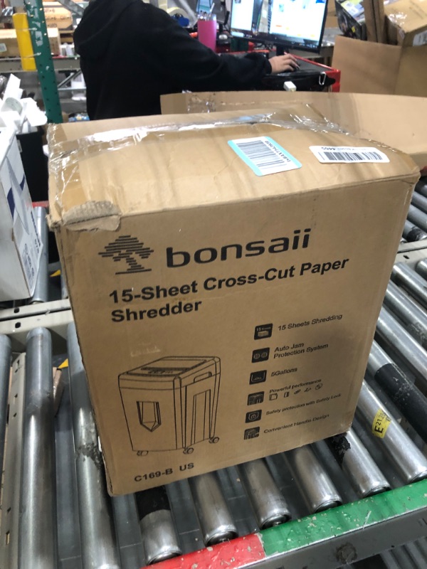 Photo 2 of Bonsaii 15-Sheet Cross Cut Paper Shredder, 5.5 Gal Home Office Heavy Duty Shredder for Paper, Credit Card, Mails, Staples, with Transparent Window, High Security Level P-4 (C275-A)
