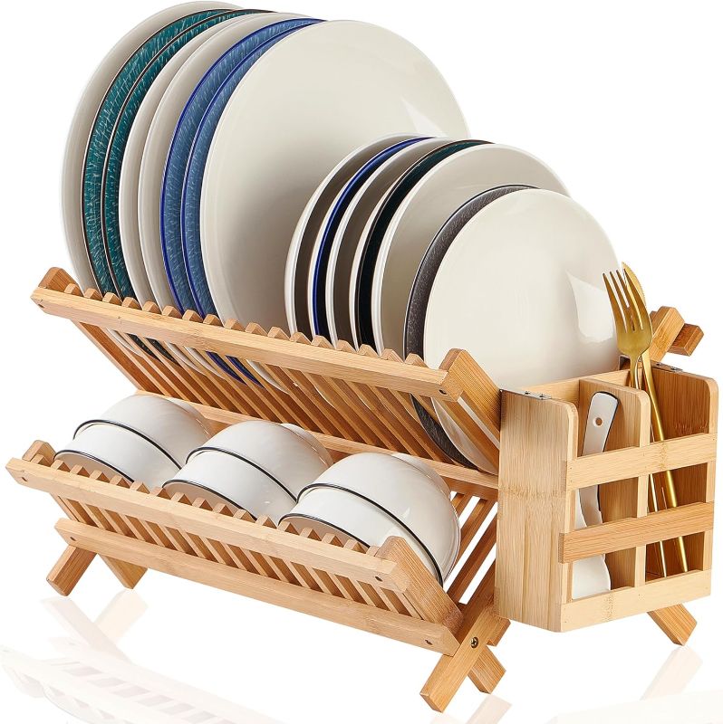 Photo 1 of ***NOT EXACF***
Bamboo Dish Drying Rack-2 Tier, Collapsible Small Dish Rack with Utensil Holder, Wooden Drying Rack for Kitchen Counter, Apartment Essentials Kitchen Plate Holder, Kitchen Organization
