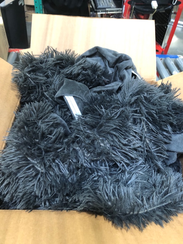 Photo 2 of  Faux Fur Plush Black Comforter Set Fluffy Fuzzy Shaggy Bedding Set - 3PC Microfiber Soft Warm Quilt Set Black