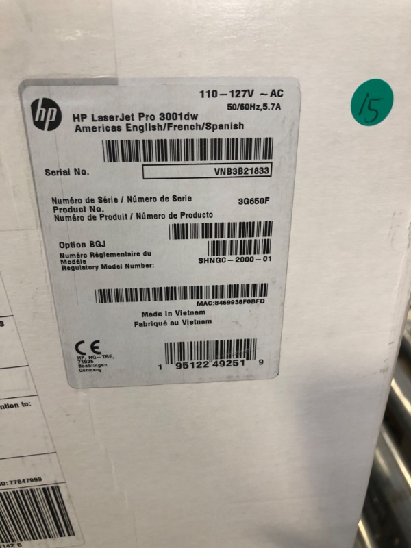 Photo 3 of HP LaserJet Pro 3001dw Wireless Black & White Printer