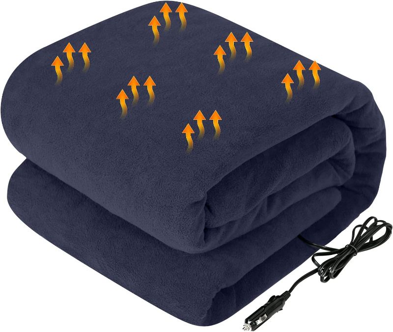 Photo 1 of Westinghouse Heated Car Blanket with 3 Heating Levels, 4 Hours Auto Off, 12 Volt Electric Blanket for Car, Truck, SUV, RV, Portable Heated Throw for Camping, Machine Washable, 59" x 43”, (Navy)
