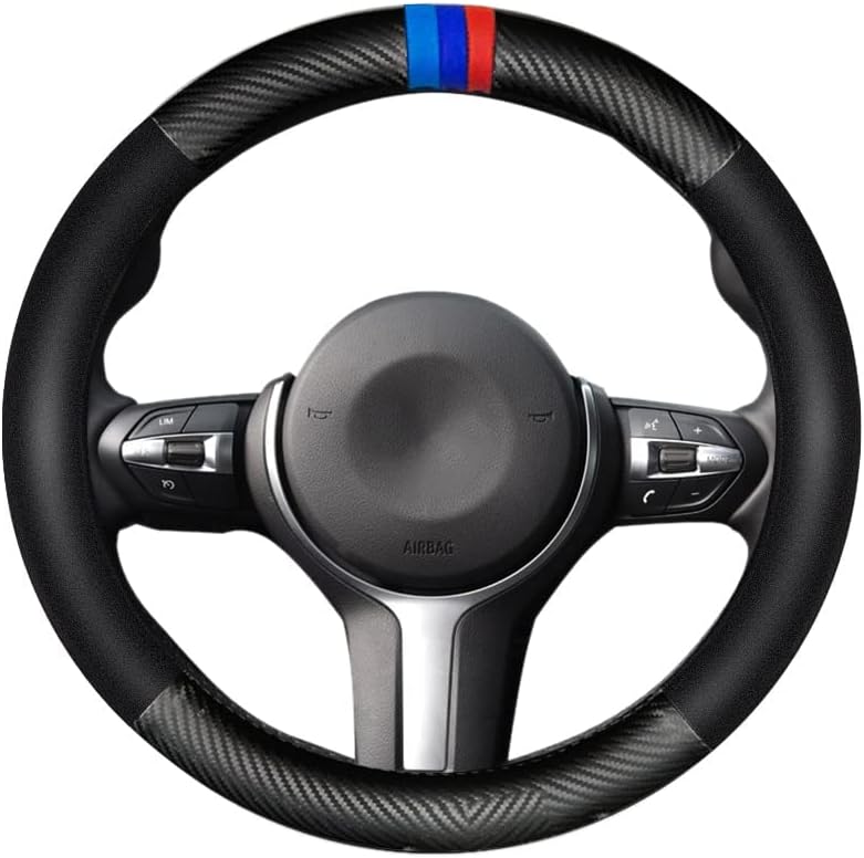 Photo 1 of Carbon Fiber Pattern Steering Wheel Cover Sports Steering Wheel High-Grade Leather Set for X1 X3 X5 M
