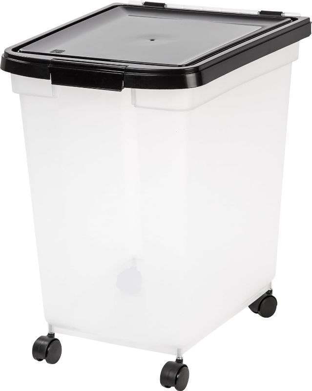 Photo 1 of ****NO LID ****IRIS USA 50 Lbs / 65 Qt WeatherPro Airtight Pet Food Storage Container with Removable Casters, for Dog Cat Bird and other Pet Food Storage Bin, Keep Fresh, Translucent Body, Easy Mobility, Clear/Black
****NO LID ****