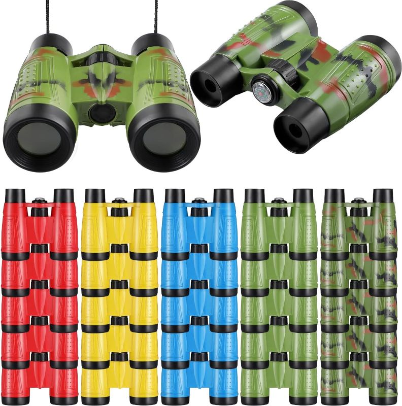 Photo 1 of 25 Pack Binoculars for Kids 3,5, 7, 8, 12 Years Old, with Compass and Neck String Toddler Toy Binoculars Gift Set for Camping Adventure, Party Favor, Red, Yellow, Camo, Green, Blue
