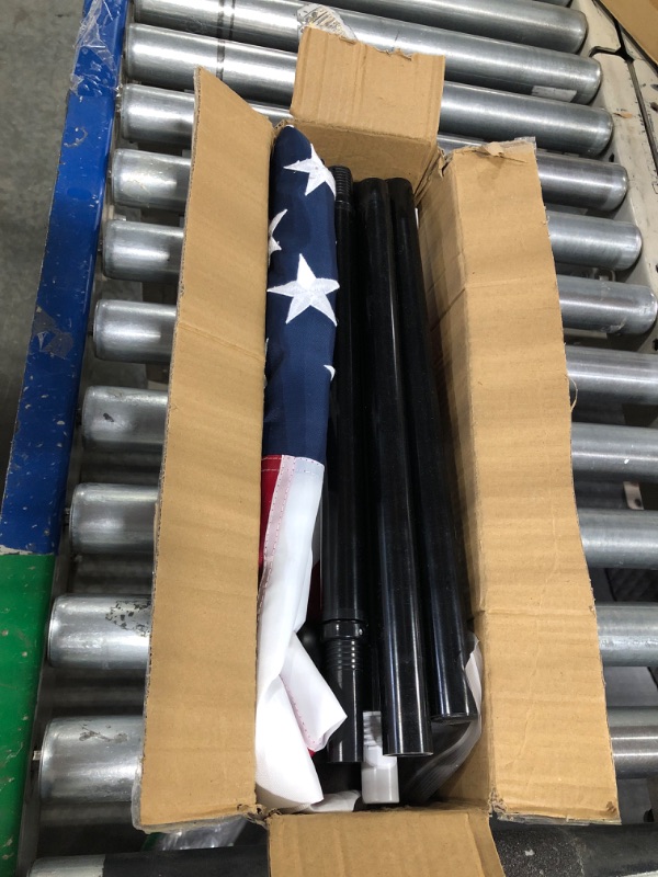 Photo 2 of American Flag 3x5 ft with Black Pole Kit - Heavyweight Nylon - Embroidered Stars and Sewn Stripes - 6 Ft No Tangle Flagpole Aluminum and 2-Position Flag Pole Bracket 3x5ft with Black Pole Kit