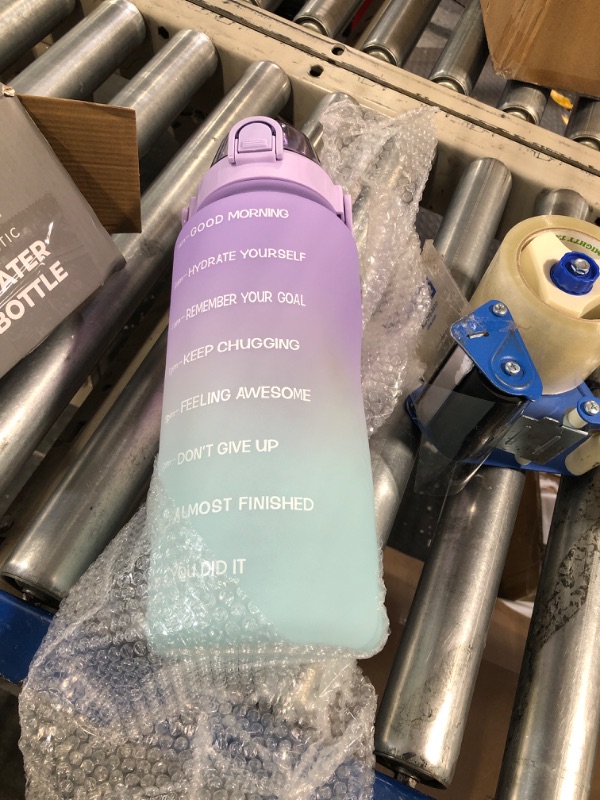 Photo 2 of YOU GOT THIS LIVING Motivational Water Bottle with Time Marker,Half Gallon Water bottle with Straw 64 oz/2L Gym Water Bottle, Achieve All-Day Hydration SpillProof, BPA FREE Mix-Purple/Green