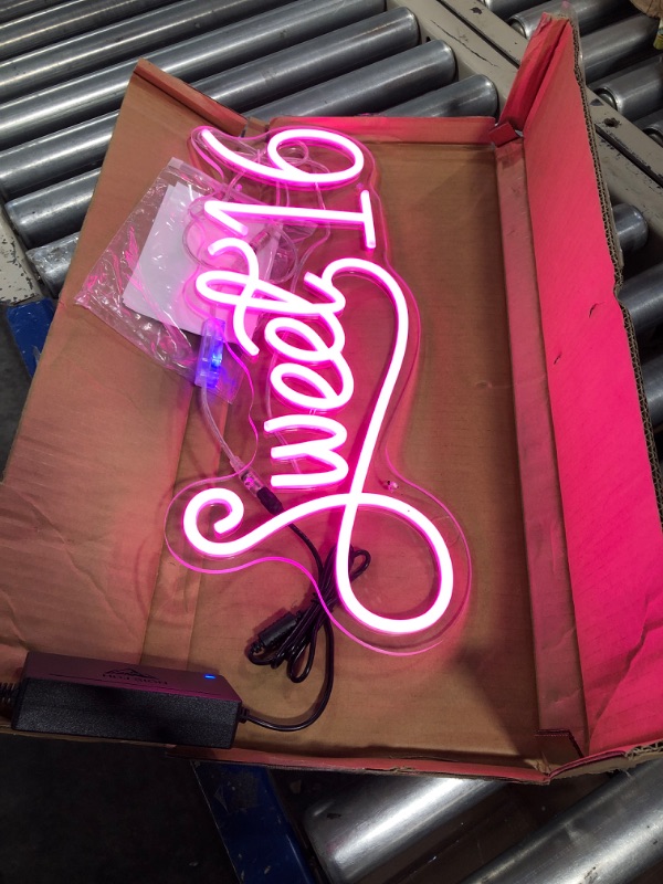 Photo 2 of Sweet 16 Neon Sign Pink Neon Signs for Wall Decor Room Sweet 16 Decorations Gift for Girls Bedroom Decor LED Neon Light Signs Birthday Party Sign Decoration Happy Birthday Sweet Pink Light Signs Birthday Gifts for Women 20x8" B-Sweet 16-Pink