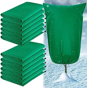 Photo 1 of 12-Packs Upgrade Plant Covers For Winter Freeze Protection 32"x47", 3 oz/yd² Thicken Frost Cover with Zipper Dual-Drawstring Bag, Reusable Plants Jacket For Outdoor Potted Anti-freeze Protection White 32"x47" GREEN