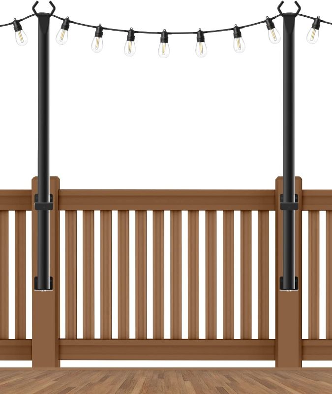 Photo 1 of 2 Pack 4 Ft Hangingfor String Light Poles with Fixing Clips and Suspended Base,Freestanding Outdoor Light Poles for Deck Bistro