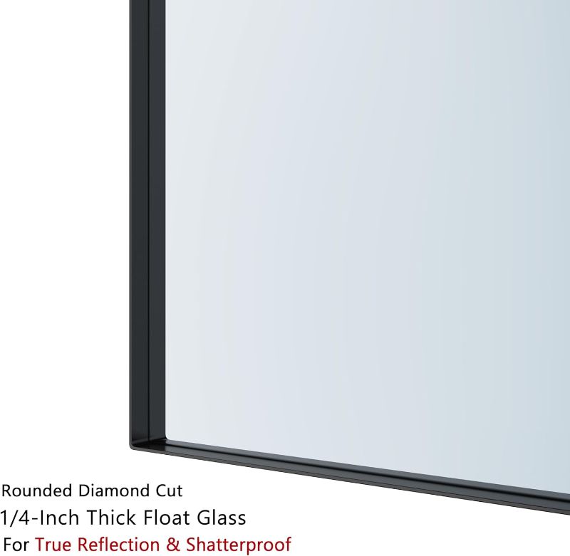 Photo 3 of 1-Pack Black Bathroom Mirrors 24 x 36 Inch, Square Corner Metal Framed Rectangle Wall Vanity Mirror Modern Farmhouse, 1/4-inch Shatterproof Glass | Ultra-Flush Hanging