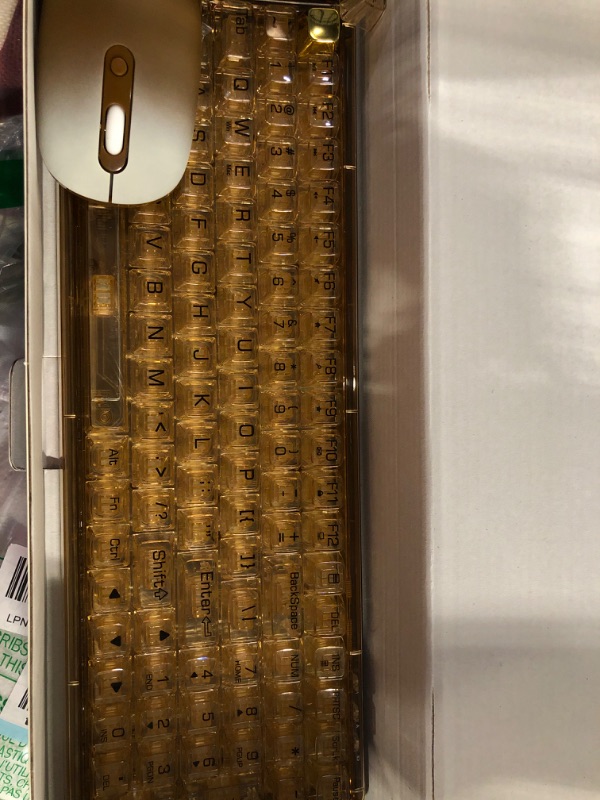 Photo 1 of Transparent Wireless Keyboard and Mouse Combo, NEOBELLA Tea Color 100Keys Clicky Computer Keyboard Mice Set with Power Switch for PC Laptop