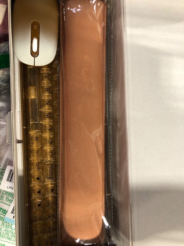 Photo 1 of Transparent Wireless Keyboard and Mouse Combo, NEOBELLA Tea Color 100Keys Clicky Computer Keyboard Mice Set with Power Switch for PC Laptop