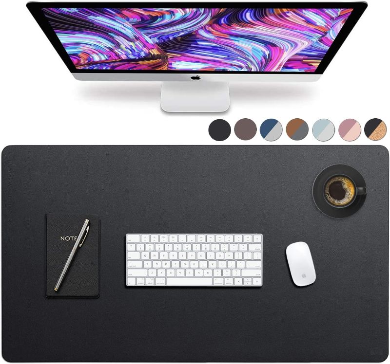 Photo 1 of Leather Desk Pad 36" x 20", Vine Creations Office Desk Mat Waterproof Black, Smooth PU Leather Large Mouse Pad and Writing Surface, Top of Desks Protector, Wide Dual-Sided Blotter Accessories Decor 36" x 20" Black