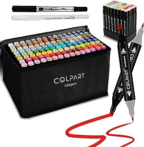 Photo 1 of colpart 120 Colors Alcohol Markers Brush Tip Dual Tip Art Markers for Kids Marker Pens with Pen Holder and Case for Adult Coloring Painting Perfect for Painting,Sketching and Drawing Christmas Gift 120 Brush Tip