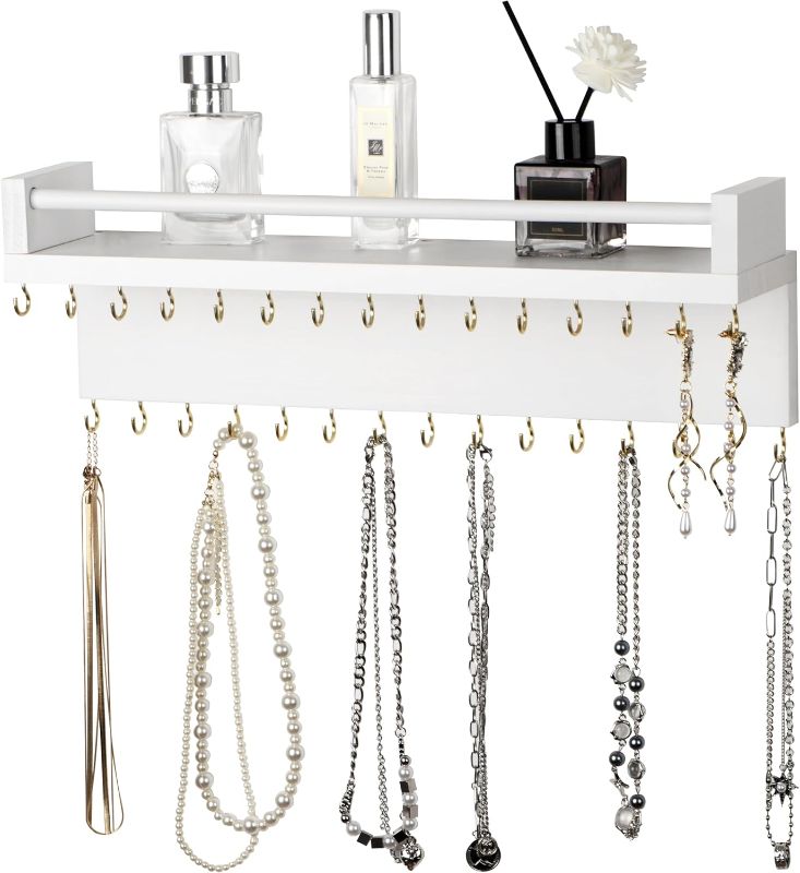 Photo 1 of Hanging Jewelry Organizer, Hanger with 30 Hooks,Wall Mounted for Necklace, Earrings and Rings(White)