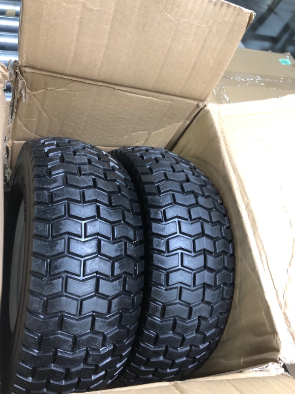 Photo 2 of 2-Pack 13x5.00-6 Flat-Free Tire with Rim,3"Centered Hub with 3/4" Bushings,w/Grease Fitting?400lbs Capacity,13x5-6 No-Flat Solid Rubber Turf Wheel,for Riding Lawn mower,Garden Cart,Wheelbarrow