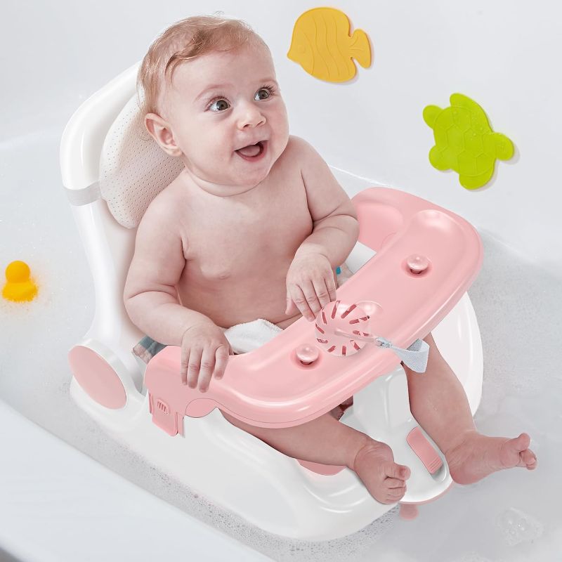 Photo 1 of Baby Bath Seat with Sitting & Lying 2 Modes, 3-Speed Adjustment, Powerful Suction Cups, Infant Bathtub Chair with Washable Pillow, Folding and Hanging***BLUE BLUE BLUE 