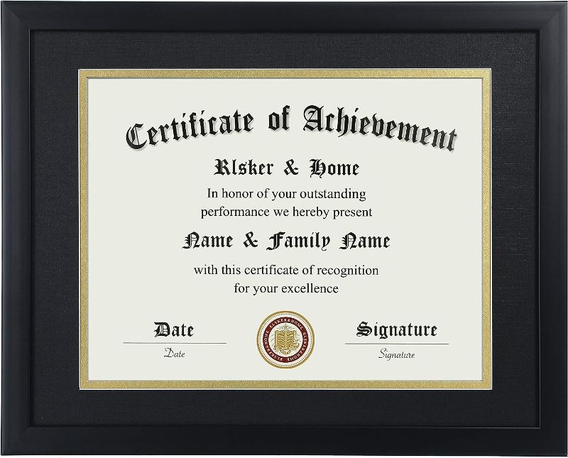 Photo 2 of 
ELSKER&HOME 8.5x11 Certificate Frame - Classic Black Color Frame - Displays Diploma 8.5x11 Inch with Mat - 11x14 Inch Without Mat - For Document/Photo(Double Mat - Matte Black with Gold Rim)