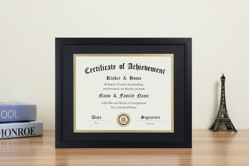 Photo 3 of 
ELSKER&HOME 8.5x11 Certificate Frame - Classic Black Color Frame - Displays Diploma 8.5x11 Inch with Mat - 11x14 Inch Without Mat - For Document/Photo(Double Mat - Matte Black with Gold Rim)