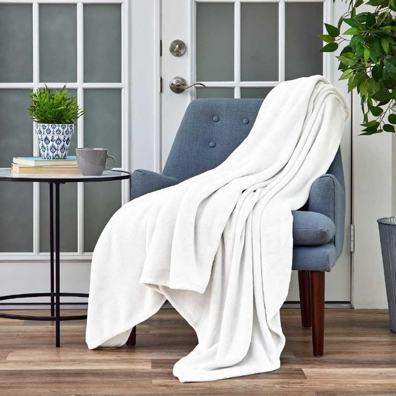 Photo 3 of Cosy House Collection Everyday 1500 Series Fleece Blanket - Couch & Travel Essentials - All Season, Stays Fresh & Clean - Soft, Breathable & Skin-Friendly (Throw, White)