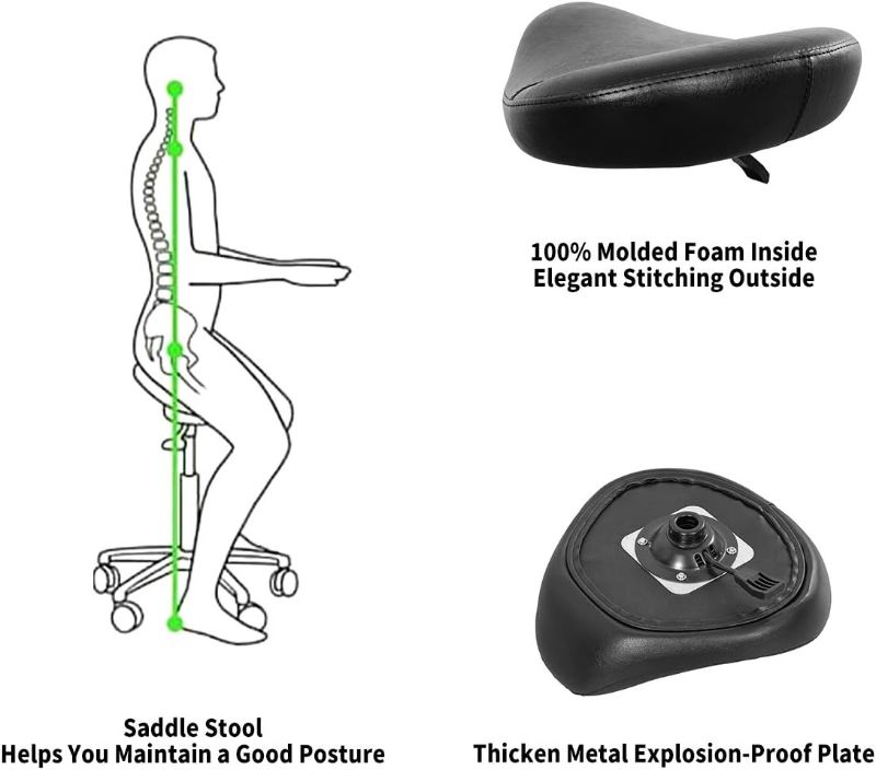 Photo 2 of Swivel Rolling Stool Round Chair,Thick Sturdy Padding,Adjustable Stool with Wheels for Doctor,Medical,Massage Salon,Office,Shop(with New Back, Black)