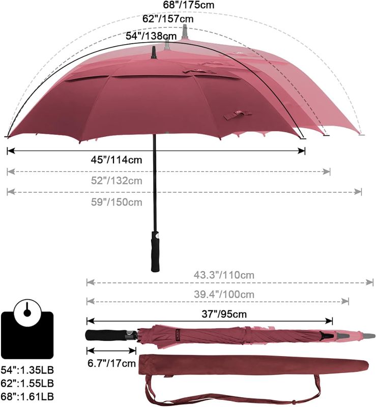 Photo 3 of G4Free 47/54/62/68 Inch Automatic Open Golf Umbrella Oversize Extra Large Double Canopy Vented Windproof Waterproof Stick Umbrellas