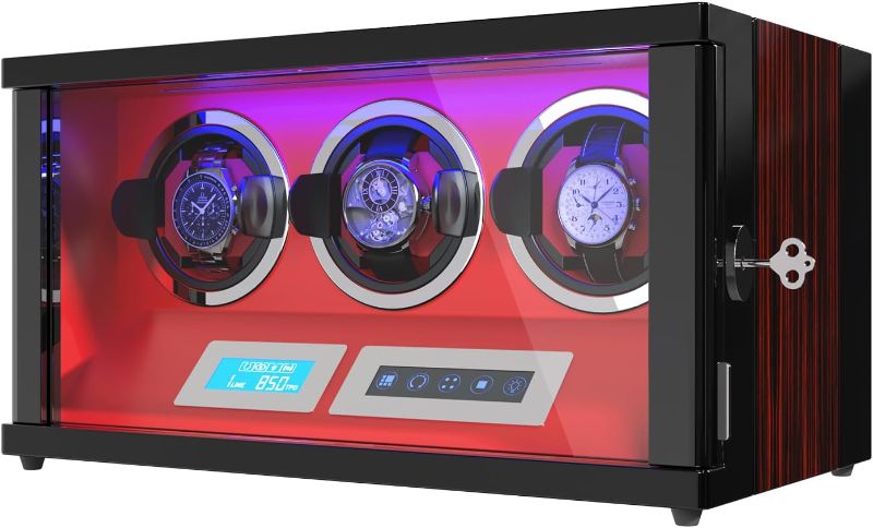 Photo 1 of LALAHOO High-End Watch Winder LCD Touch Screen Display Built-in Illumination 6 Watch Winder Built-in Automatic Watches Adjustable Pillow Watch Winder for Rolex