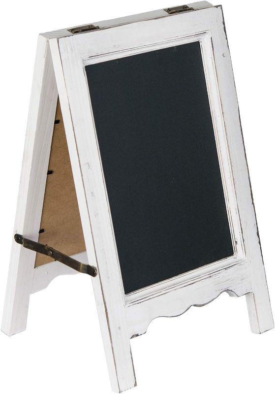 Photo 1 of  15 inch Mini Tabletop Wooden A-Frame Double-Sided Slate Chalkboard Sign Easel for Business (White)