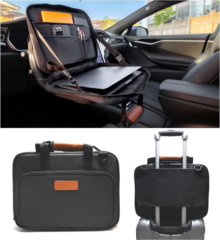 Photo 1 of Multifunctional Steering Wheel Eating Tray, Car Steering Wheel Tray, Car Desk, Car Eating Tray, Steering Wheel Laptop Holder, Trolley Sleeve Bags, Car Table, Messenger Bag, Black