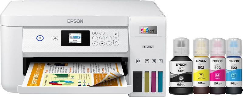 Photo 1 of Epson EcoTank ET-2850 Wireless Color All-in-One Cartridge-Free Supertank Printer with Scan, Copy and Auto 2-Sided Printing. Full 1-Year Limited Warranty - White (Renewed Premium) ET-2850 (White - Renewed) White Print/Copy/Scan