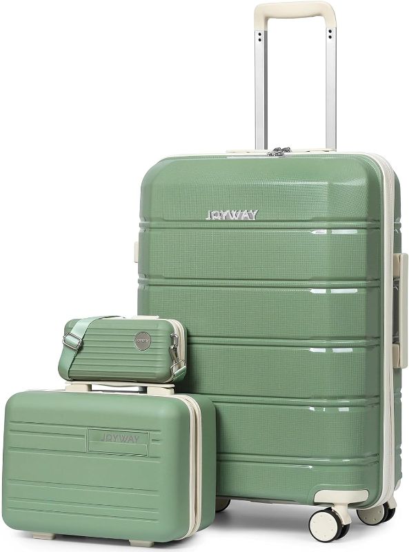 Photo 1 of Joyway 20" Carry-On Suitcases & 14" Cosmetic Bag & 7" Small Bag, Lightweight Polypropylene Carrying Case with TSA Lock, Rigid Luggage with Swivel Wheels (Matcha green, 20in Carry-On) 20in Carry-On Matcha green