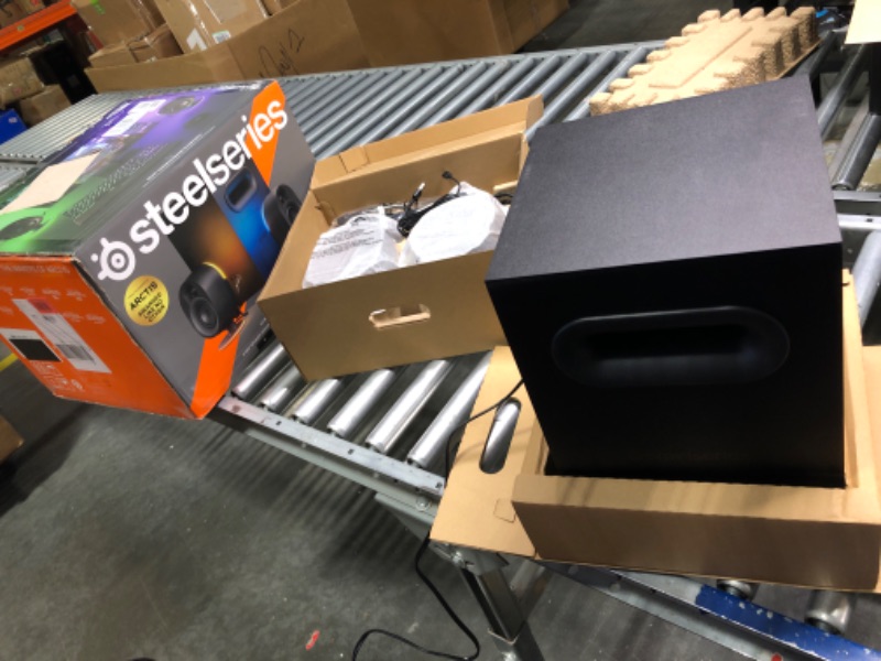 Photo 3 of **LEFT IS BROKEN** SteelSeries Arena 7 Illuminated 2.1 Desktop Gaming Speakers – 2-Way Speaker Design – Powerful Bass, Subwoofer – RGB Lighting – USB, Aux, Optical, Wired – Bluetooth – PC, PlayStation, Mobile, Mac