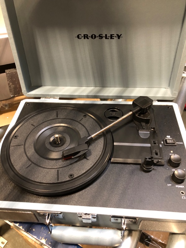 Photo 3 of Crosley CR8005F-TN Cruiser Plus Vintage 3-Speed Bluetooth in/Out Suitcase Vinyl Record Player Turntable, Tourmaline Bluetooth In/Out Tourmaline