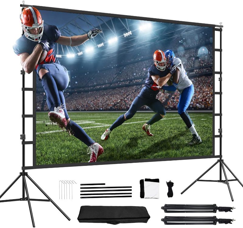 Photo 1 of 12-Foot Projector Screen and Stand,150 inch Large Indoor Movie Projection Screen 16: 9 Wrinkle-Free Design Ideal for Outdoor Yard Movie Night and Outdoor Camping, Conference, Office,Presentations