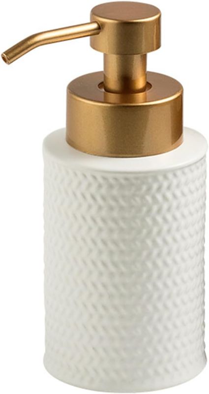 Photo 1 of 2  Vintage Ceramics Refillable Pump Bottle 11.8oz/350ml Braided Texture Soap Dispenser with Gold Plastic Pump Head Soap Dispenser for Bathroom Countertop & Kitchen Home White-300ml 300ml White