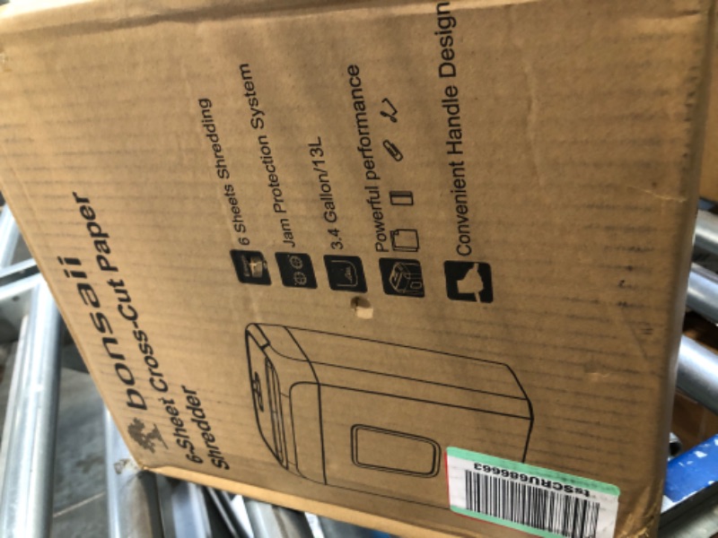 Photo 1 of Bonsaii Paper Shredder for Home Use,6-Sheet Crosscut Paper and Credit Card Shredder for Home Office with Handle for Document,Mail,Staple,Clip-3.4 Gal Wastebasket(C237-B)