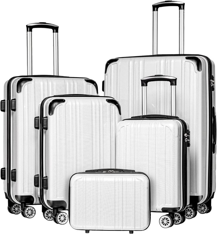 Photo 1 of Coolife Luggage Expandable 5 Piece Sets PC+ABS Spinner Suitcase 20 inch 24 inch 28 inch (white grid new)