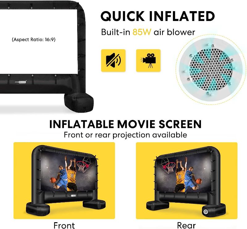 Photo 2 of 14 Feet Indoor and Outdoor Inflatable Blow up Mega Movie Projector Screen with Carry Bag for Front and Rear Projection