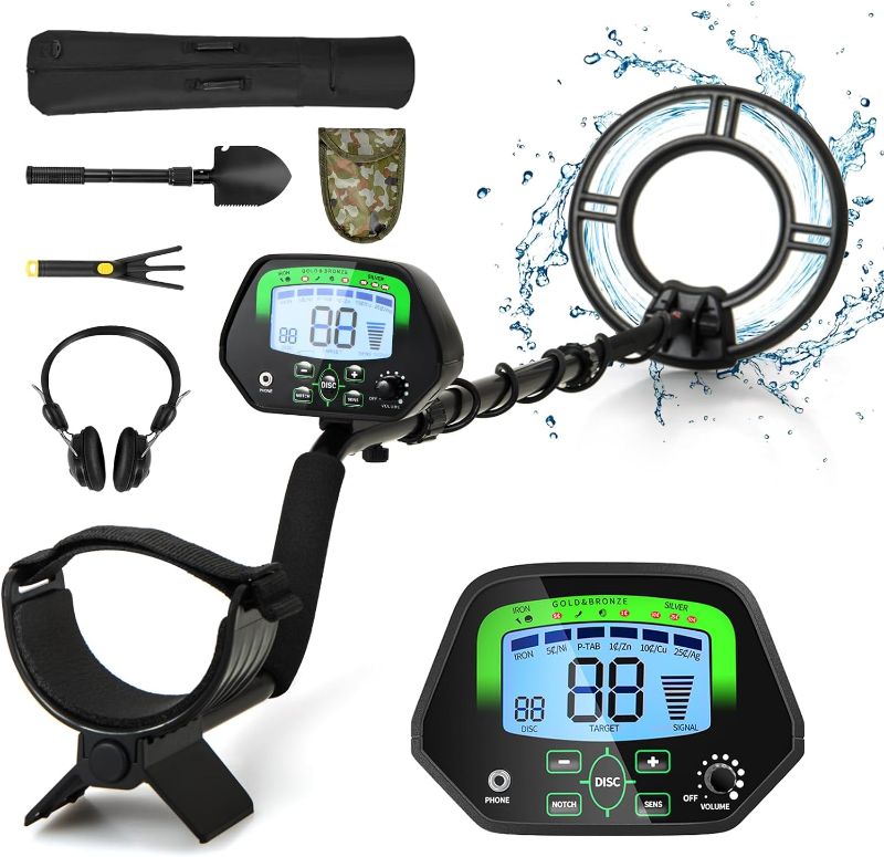 Photo 3 of Goplus Metal Detector for Adults Professional, Higher Accuracy Gold Finder with IP68 Waterproof 10'' Coil, LCD Display, All Metal & Pinpoint & Disc Mode, Shovel Scoop, Headphone, Treasure Hunting